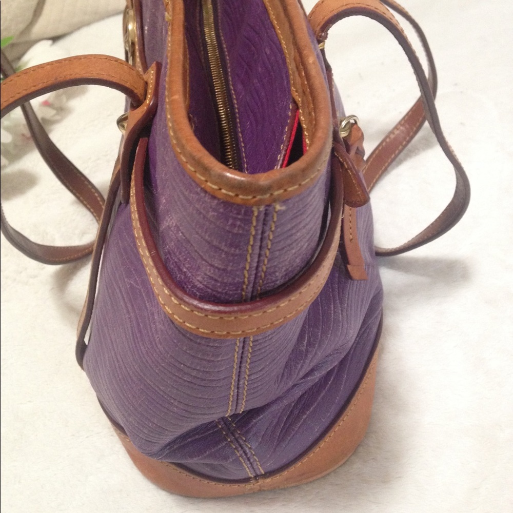 Dooney & Bourke Purple and Light Brown Shoulder Tote Bag - Picture 14 of 16